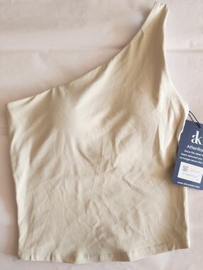 Anna Kaci One Shoulder Athletic Gym Top M Nwt Cream Taupe